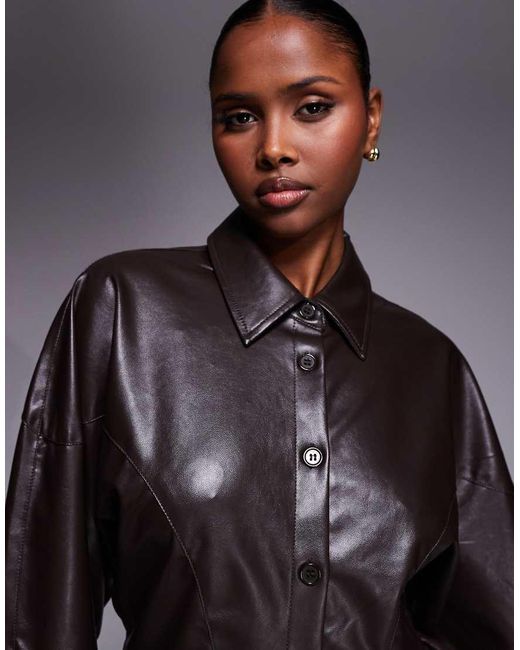 River Island Gray Faux Leather Batwing Shirt