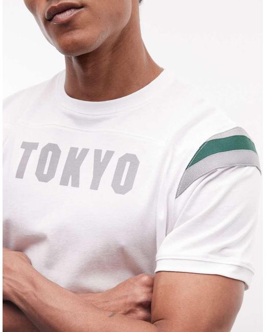 ASOS White Regular Cut And Sew T-shirt With Tokyo Text Graphic for men
