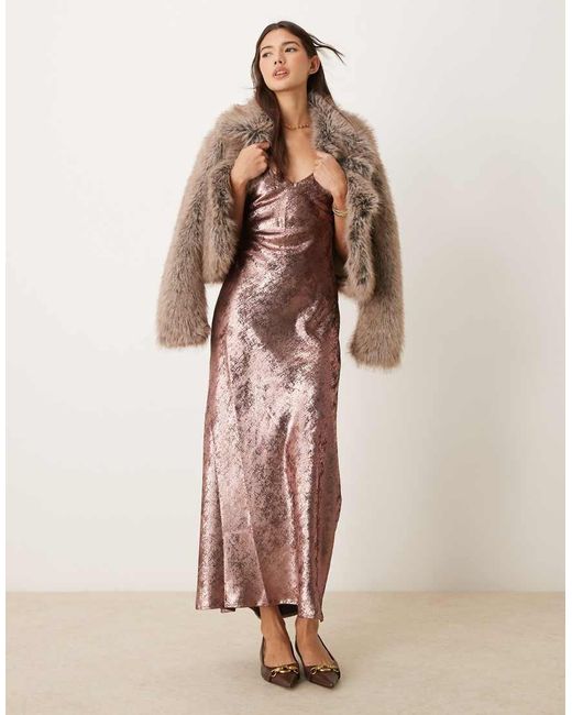 Miss Selfridge White Metallic Maxi Slip Dress