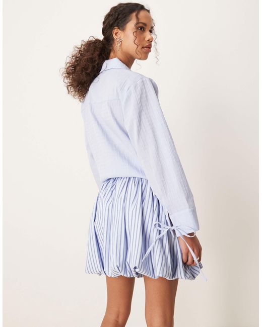 Ghospell Blue Stripe Puffball Mini Skirt