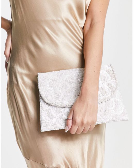 True Decadence Gray Embellished Beaded Envelope Clutch Bag
