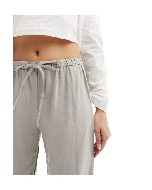 Pantalon taille haute en lin - clair Pull&Bear en coloris White