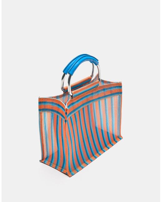 Pull&Bear Blue Striped Tote Bag