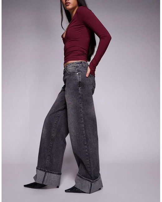 Liquor N Poker Purple Cinch Midrise Turn Up baggy Denim Jeans With Contrast Stiching