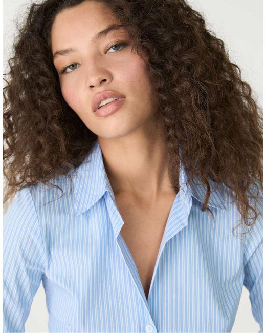 Stradivarius Blue Striped Fitted Shirt