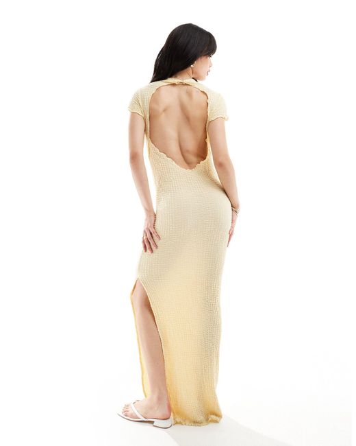ASOS White Short Sleeve Peached Textured Top Midi Dress