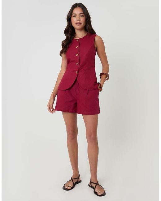 Threadbare Red Linen Blend Longline Waistcoat