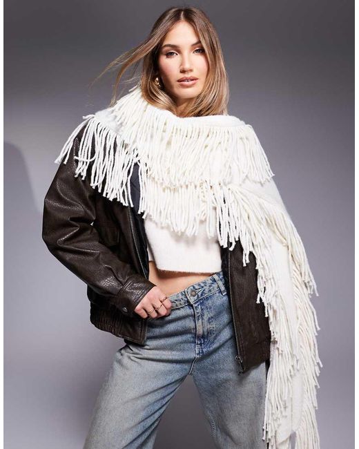 River Island Gray Oversized Tassel Scarf