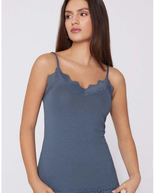 Tezenis Blue Viscose And Lace Camisole