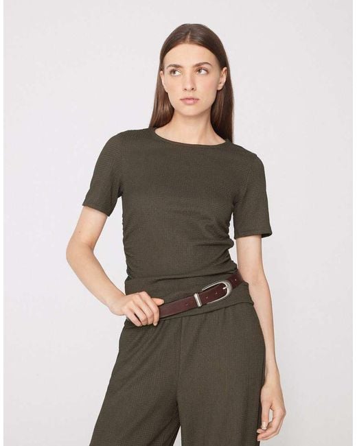 Tezenis Green Short Sleeve Crinkle Top With Gathering