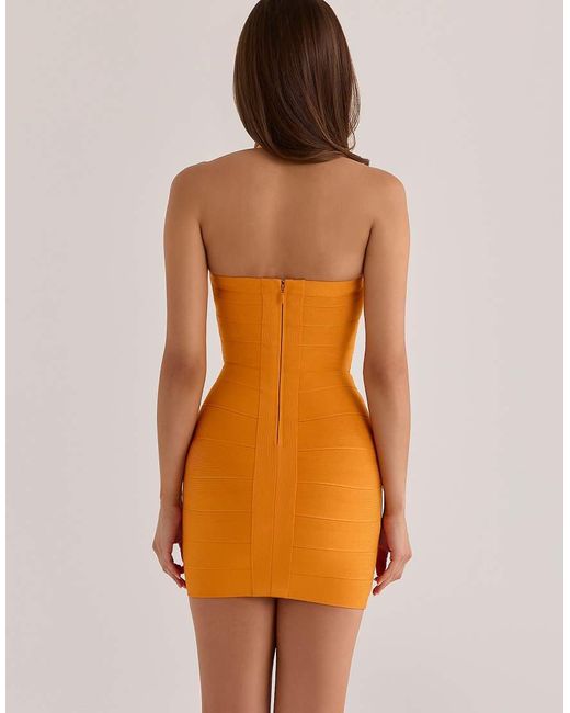 House Of Cb Orange The Contour Mango Sculpting Halter V Waist Mini Bandage Dress
