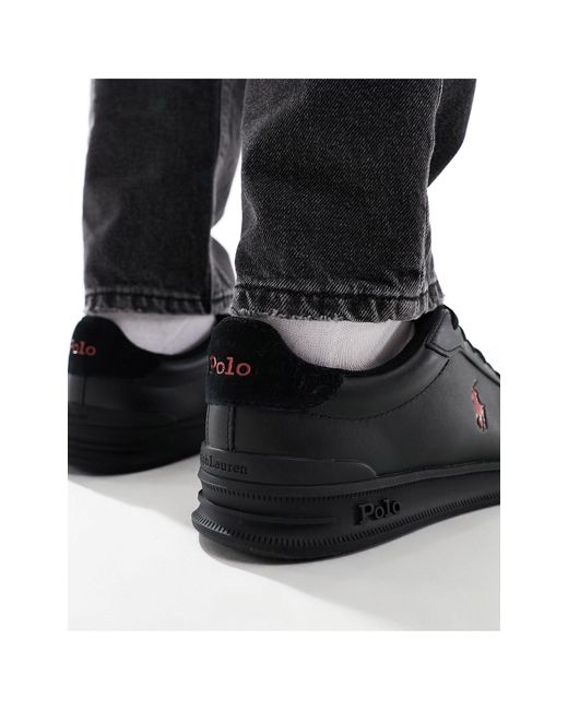 Polo Ralph Lauren Black Heritage Court Trainer With Red Logo for men