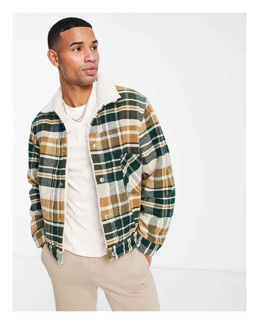 Levi's – type 1 – sherpa-truckerjacke im karodesign mit kontrastierendem kragen in Multicolor für Herren