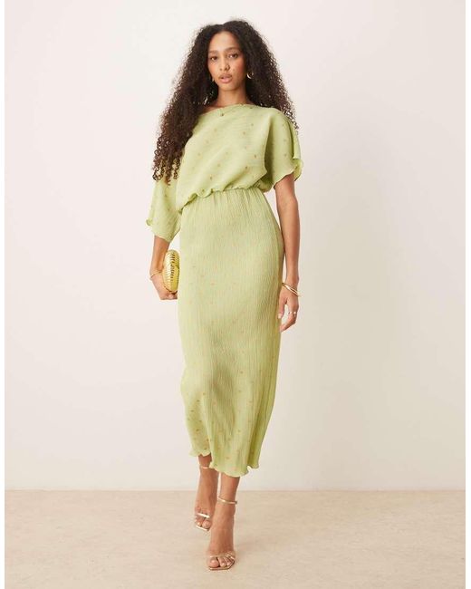 Never Fully Dressed Yellow Tilly Metallic Plisse Maxi Dress