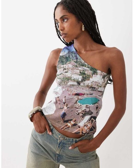 Muse Assembly Gray Sandy One Shoulder Beach Top