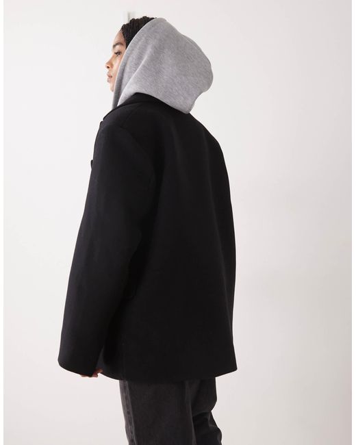 Weekday Black Wool Blend Oversized Double Breasted Blazer Jacket