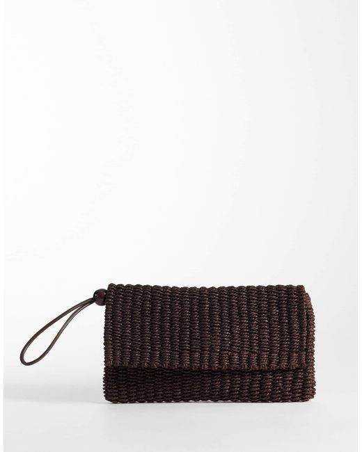 Mango White Raffia Clutch Bag