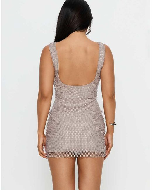 Princess Polly Natural Epiphanies Sequin Net Overlay Mini Dress