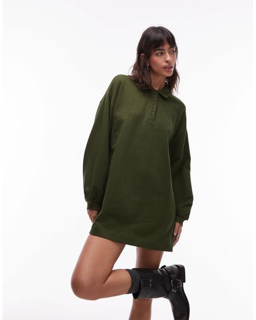 ASOS Green Cotton Polo Shirt Sweat Mini Dress