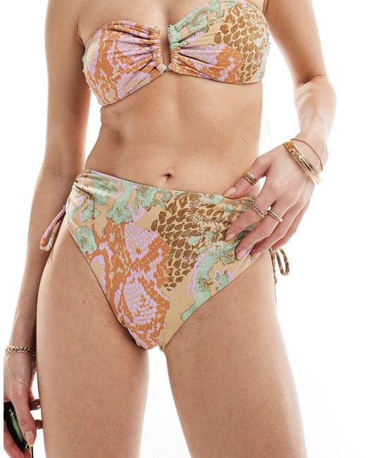 Vero Moda Natural Mix And Match High Waisted Bikini Bottoms With Ruched Side