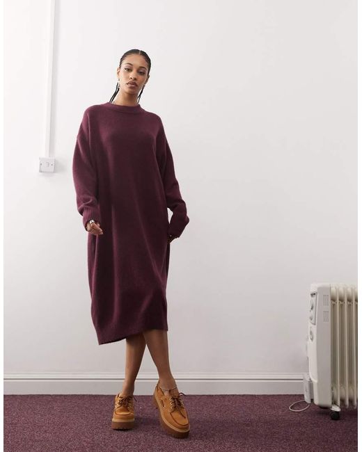 Monki Long Sleeve Knitted Midi Dress in Red Lyst UK