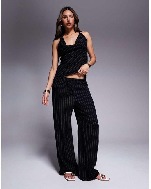 River Island Black Striped Halterneck Top Co-Ord