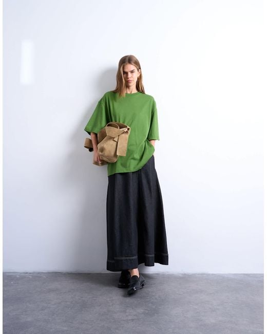 TOPSHOP Green Oversized Drop Shoulder Tee