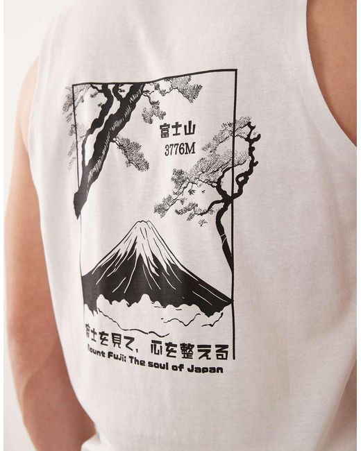 Jack & Jones Natural Oversized Vest With Japanese Mountain Back Print for men