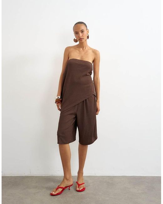 TOPSHOP Brown Crinkle Asymmetric Bandeau