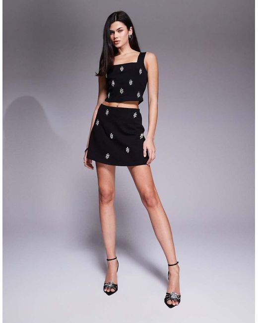 New Look Black Co-ord Embellished Velvet Mini Skirt