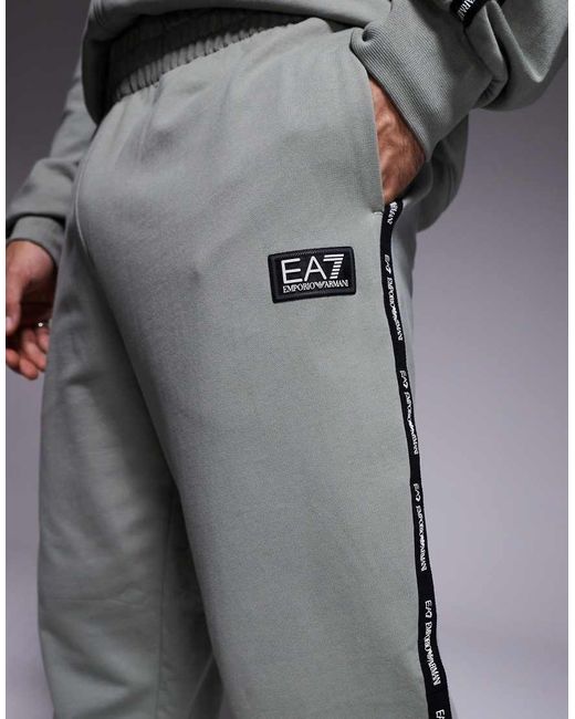 EA7 Gray Armani Cuffed joggers Co-ord With Logo Tape Detail for men