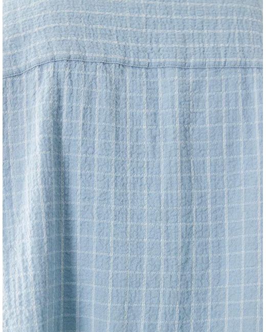 ASOS Blue Boxy Oversized Revere Textured Check Shirt for men