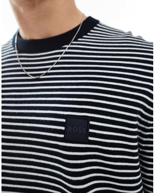 Boss Gray Kanache Stripe Relaxed Fit Knit T-shirt for men