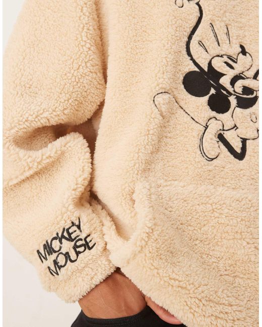 ASOS Natural Disney Oversized Borg Hoodie With Mickey Mouse Print