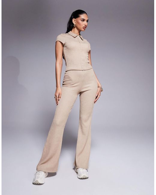 ASOS Natural Co-ord Textured Hook And Eye Short Sleeve Top