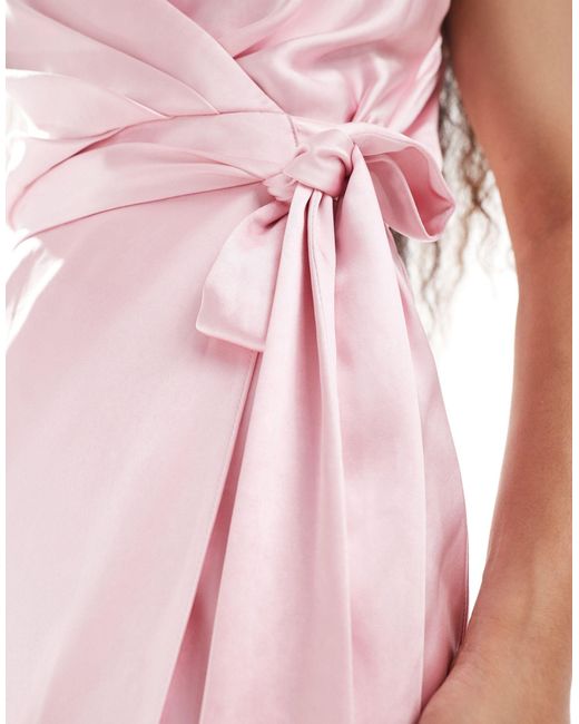 ASOS Pink Asos Design Petite Satin Cami Wrap Midaxi Dress