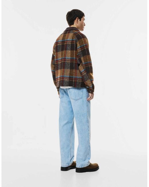 Veste à carreaux avec col en velours côtelé - marron Pull&Bear pour homme en coloris Brown