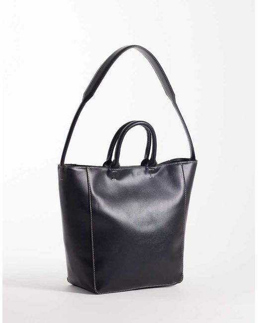 ASOS Gray Tote Bag With Double Handle And Contrast Stitch
