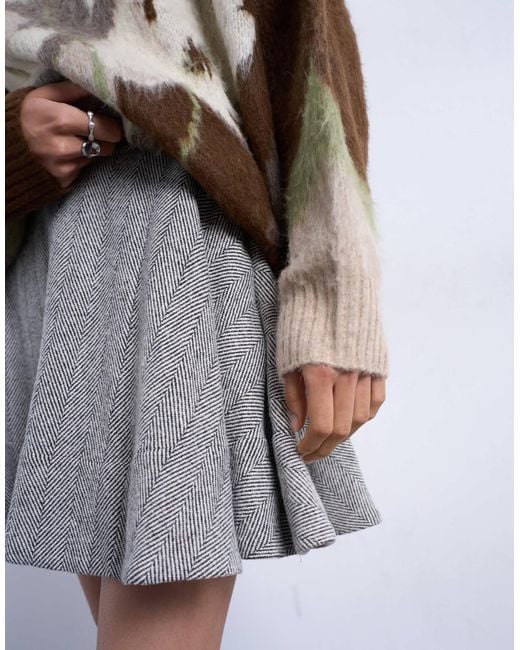 TOPSHOP White – schwingender a-linien-rock mit schwarz-weißem fischgrätmuster