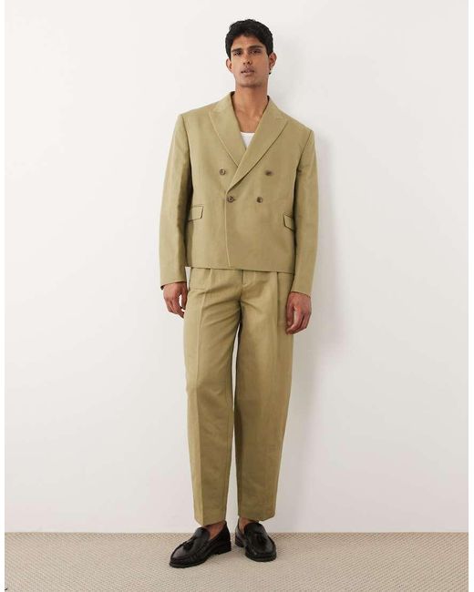 ASOS Green Double Breasted Boxy Linen Rich Suit Blazer for men