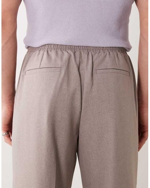 ASOS Brown Tailored Pull On Wide Leg Trousers for men
