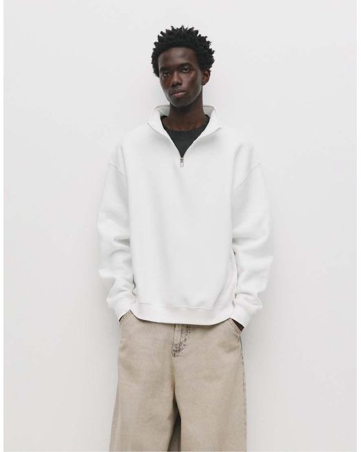 Pull&Bear White Basic Quarter-zip Sweatshirt for men