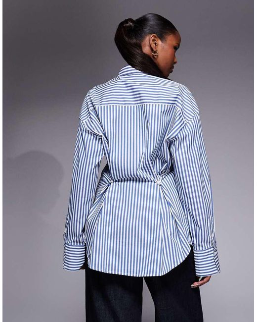 GOOD AMERICAN Blue Oversized Adjustable Waist Poplin Shirt