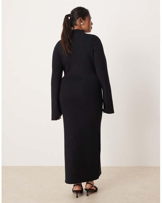 Pretty Lavish Curve Black Knitted Square Neck Choker Detail Maxi Dress