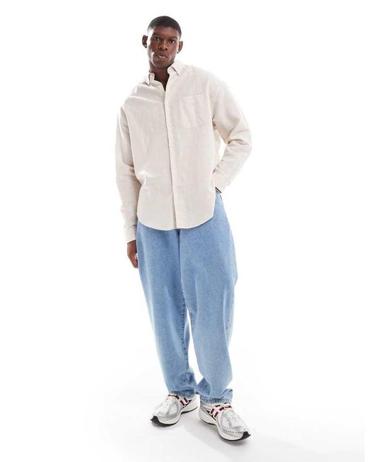 ASOS Natural 90s Oversized Linen Shirt for men