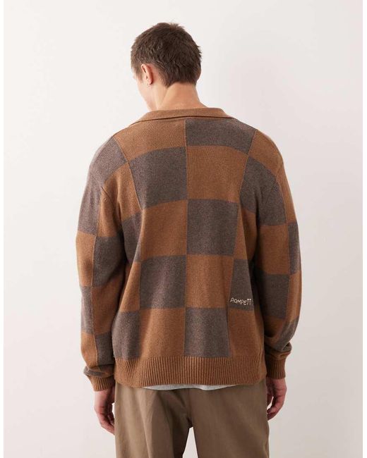 Pompeii UK Brown Pompeii Wool Blend Knit Cardigan With Collar And Button Front for men