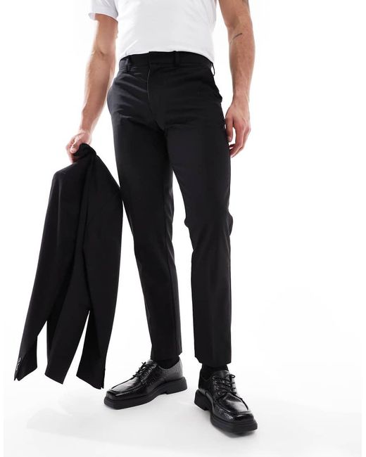 Pantalones De Traje Negros De Corte Slim De Tejido Ligero De Lana Peinada Lavable De ASOS de hombre de color White