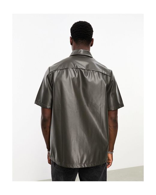ASOS Boxy Overhemd Van Imitatieleer in het Gray voor heren