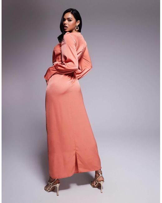 ASOS Red Twist Front Bias Satin Maxi Dress With Hardware