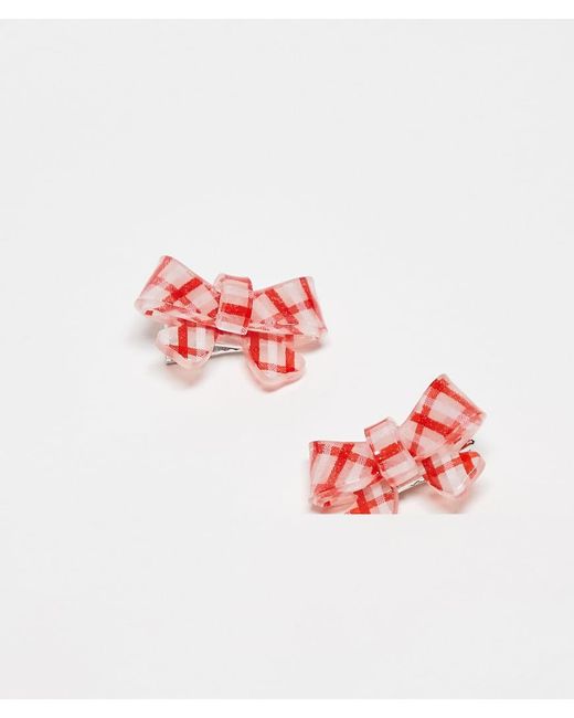 Glamorous Red Pack Of 2 Mini Gingham Bow Hair Clips
